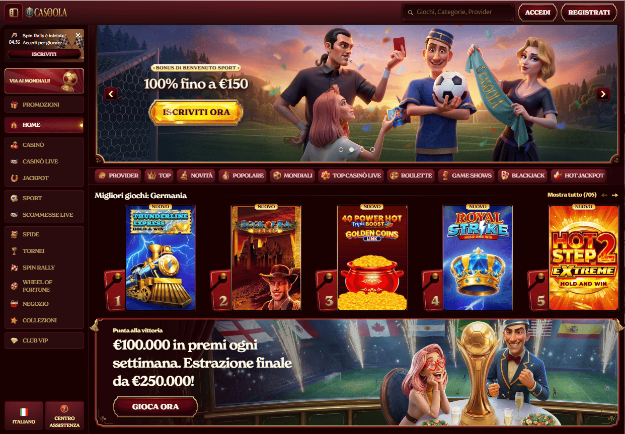 Casoola Casino - screenshot bonus benvenuto 100% 200 giri gratis mobile desktop