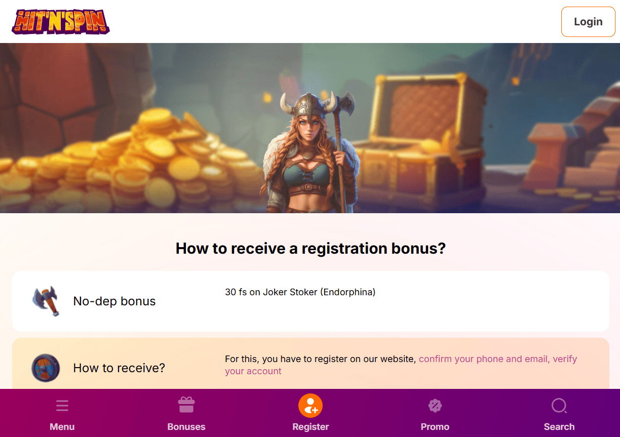 HitNSpin Casino - screenshot max cashout €150 tornei slot bonus senza deposito